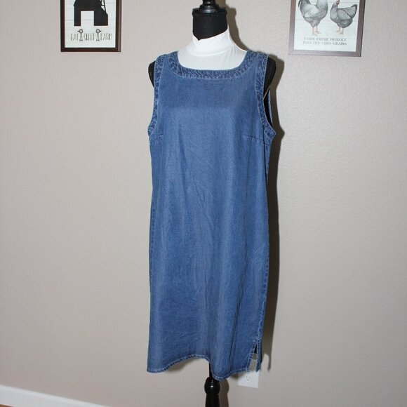 Double D Ranchwear Womens Tencel Chambray Sleeveless Shift Dress Blue Size Med - Picture 1 of 5